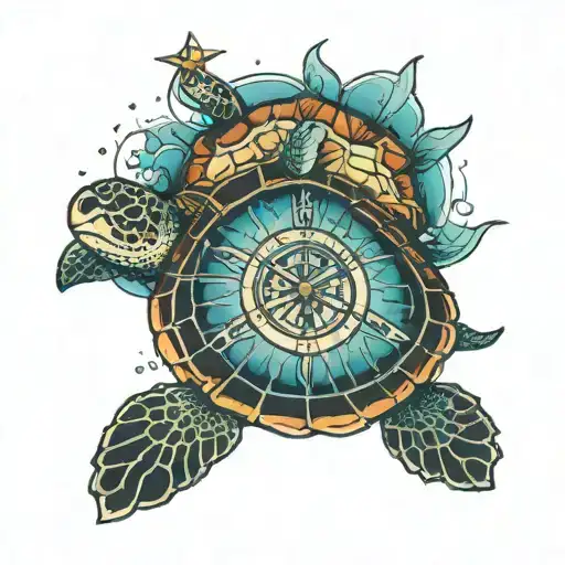 Sea Turtle With Compass On Shell