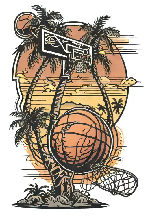 Basketball And Palm Trees Colors Sunset
