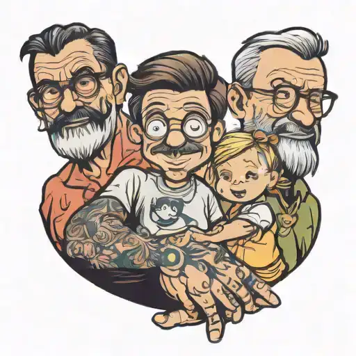 Father With Daughter Holding Hands And Father Showing Cartoons From Cartoon Network