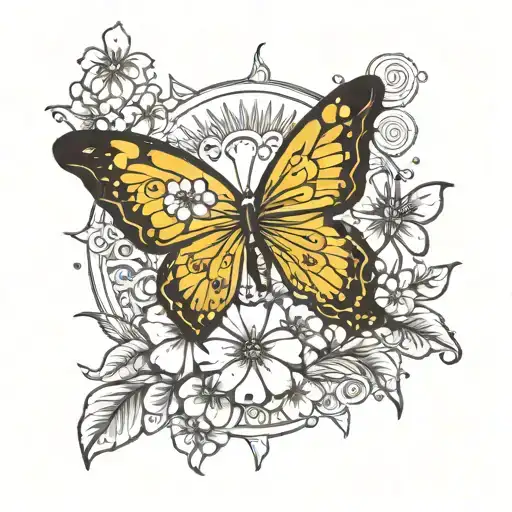 Philippine Sun With Sampaguita Flowers And Butterfly
