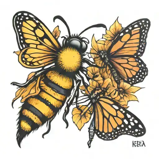 Bee And Monarch Butterfly