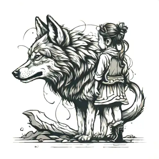 Wolf Shadow Over Little Girl