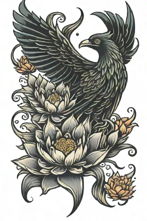 Phoenix And Lotus Flower