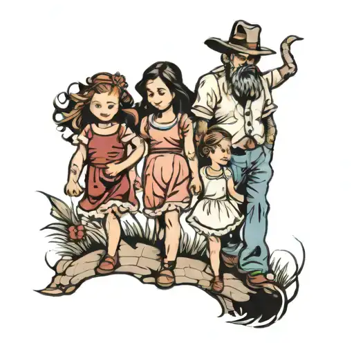 Father And 2 Daughters Walking Hand