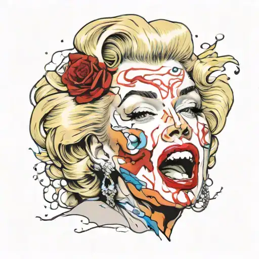 Realistic Portrait Of Marilyn Monroe With Half Of Her Face Melting After A Acid Attack