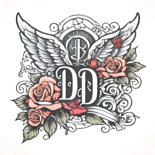 Angel Wings With Roses And The Letter D