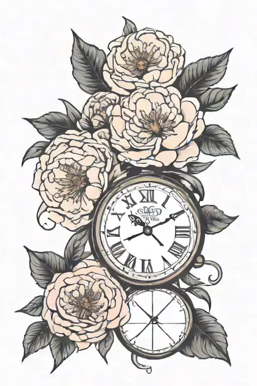 Peony Flower A Clock In The Middle And A Basketball At The Bottom Saying Her Time