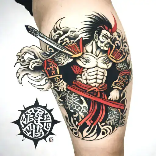 Japanese Warrior Thigh Tattoo All Over