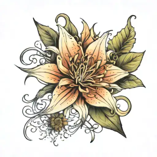 Spider Lily Flower Entangled With Sunflower