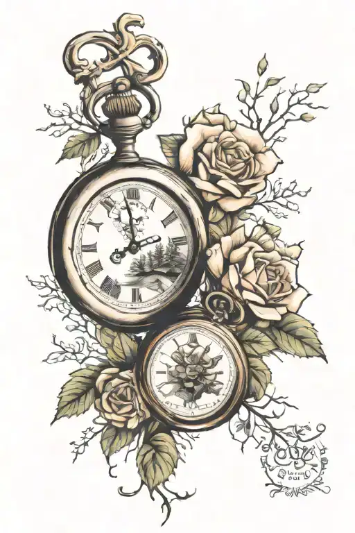 Pocket Watch Rose Mountains River Trees Looking Through Lens