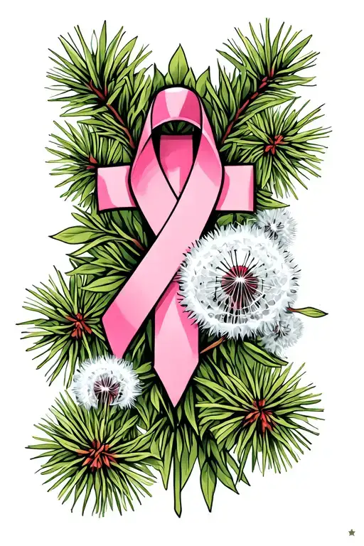 Cross Pine Tree Dandelion Breast Cancer Ribbon