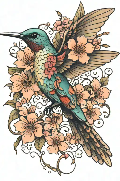 Hummingbird Made Entirely From Cherry Blossoms