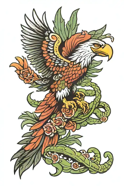 Mexican Eagle Fighting A Snake On A Nopal Cactus Shaped Like