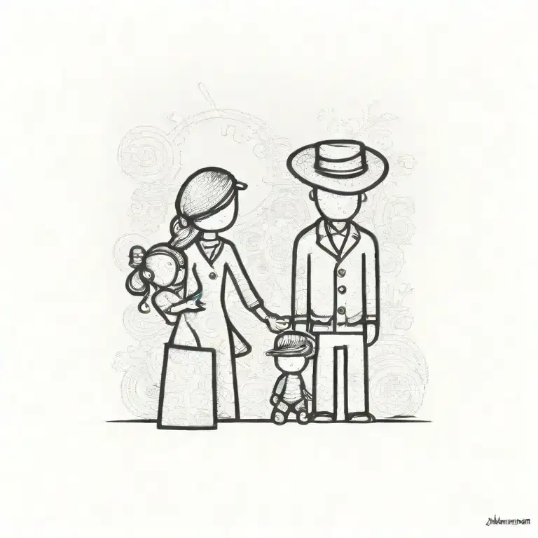 Silhouette Of A Family With 11 And 12 Year Olds With Music Subtly Incorporated Into The Design