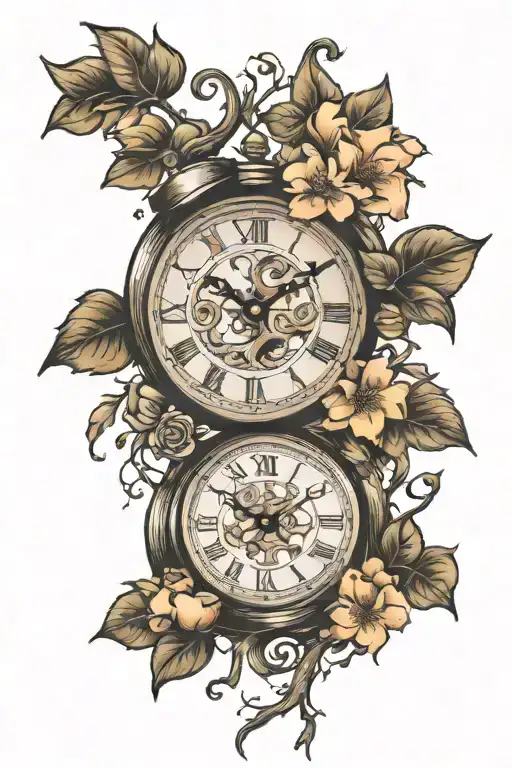 A Clock And Flowers Inside Apple Tree Branches