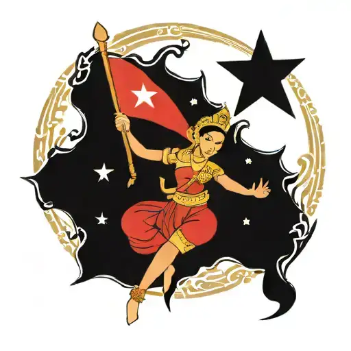Cambodian Flag With Dancer Stars And Moon