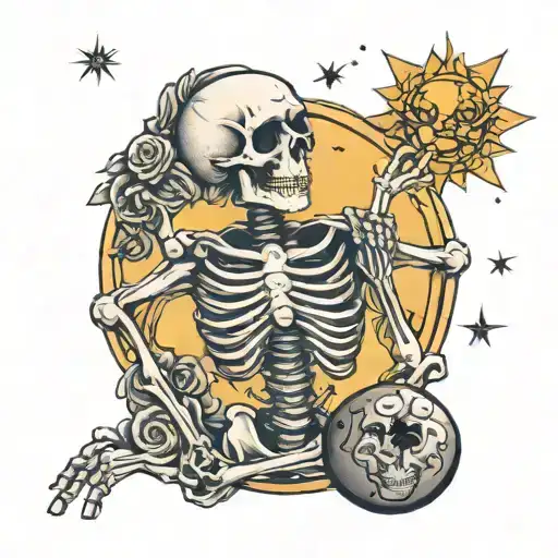 Skeleton Holding A Sun And Moon