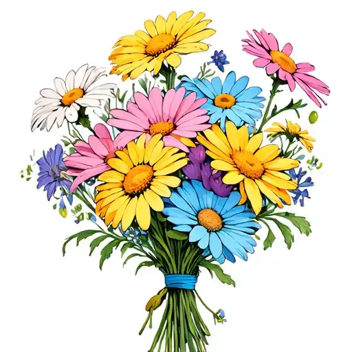 Daisies Of Different Shades In A Bouquet Tied