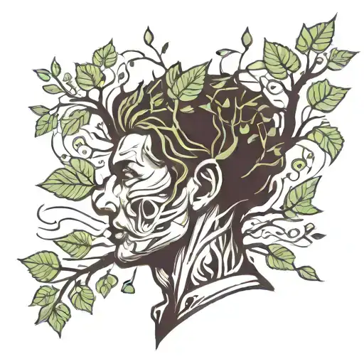 Head Of A Man And A Growing Tree Intertwined