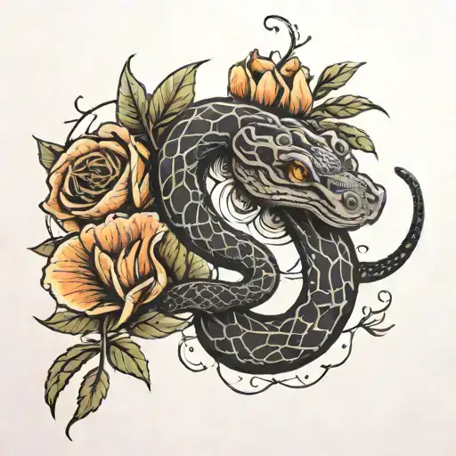 Snake And Flowers Arm Fine Line