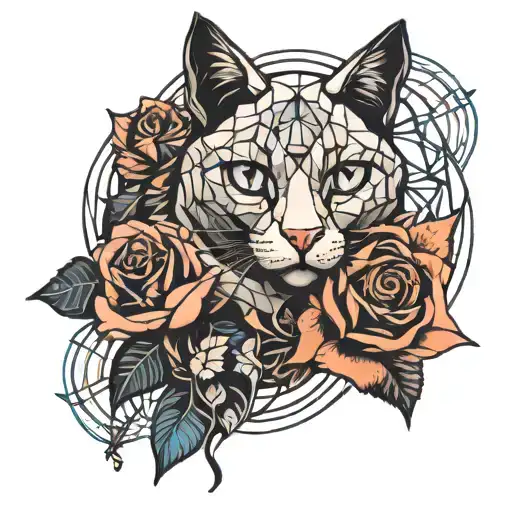 Geometric Cat Face Morphing Into A Rose Intertwined