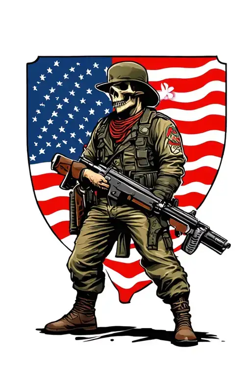 Skull Military Tattoo With The Phrase