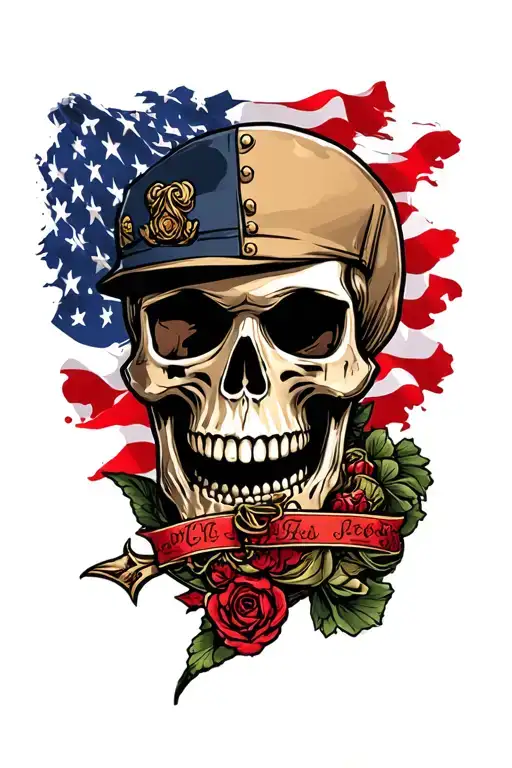 Skull Military Tattoo With The Phrase