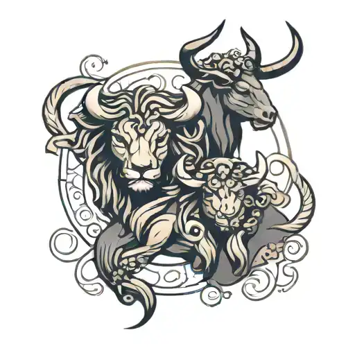Leo And Taurus Zodiac Symbol Intertwined