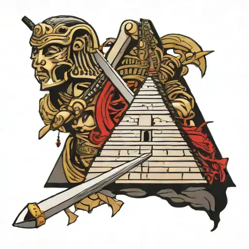 Japanese Katana Stuck Top Of Egyptian Pyramid With Roman Empire Culture