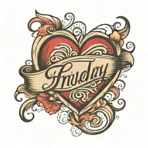 Small Line Heart With Friday In Cursive