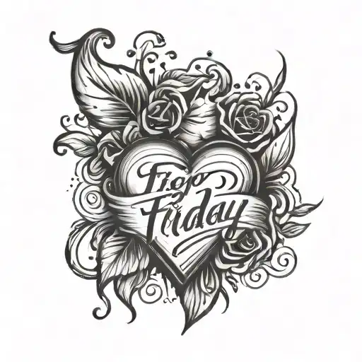 Small Black Line Heart With Friday In Cursive