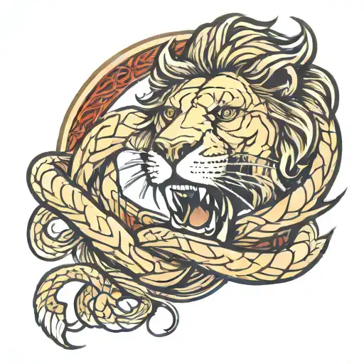 Lion Fighting Snake Banner Wrapped