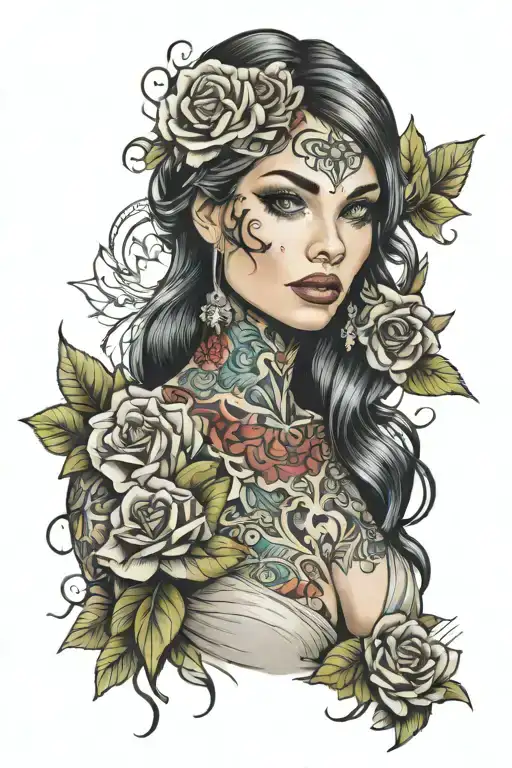 Tattooed Beautiful Girl Face