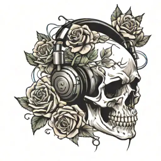 Roses And Skull Wearing Headphones