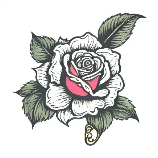 Small Neck Rose Tattoo With The Word Divine On Stem