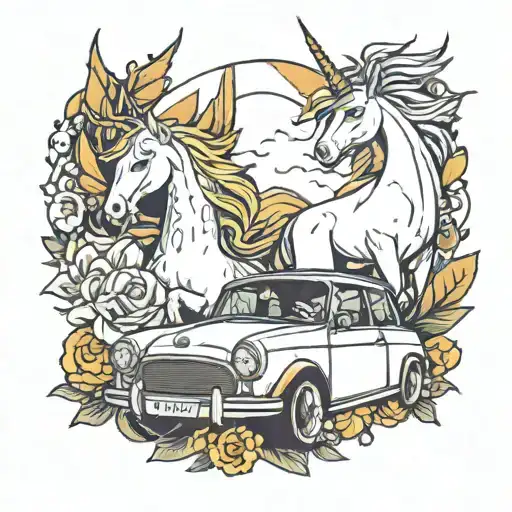 Cockatiel And Unicorn In A Bmw Mini