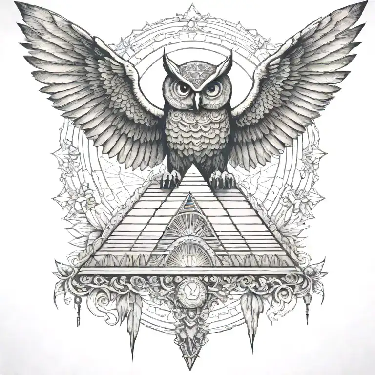 Filigree All Seeing Eye Pyramid Owl Wings In Background Anunnaki Egyptian
