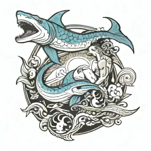 Yin Yang As Hammerhead Shark And Merman