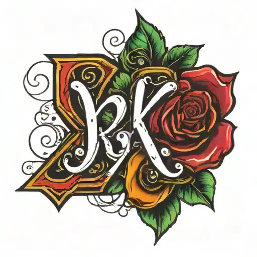 Drawing Of Two Letters K Linked By A I Love You