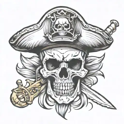 Pirate Skull Wearing Hat With Knife