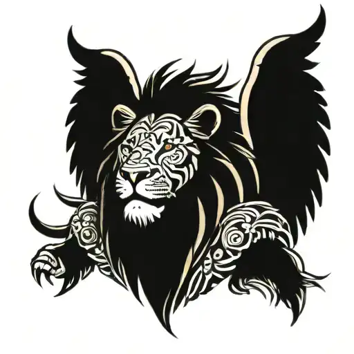Lion On The Chest And 2 Wings On The Sides Representing Strength