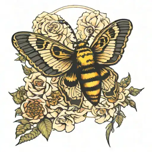 Flowers And Deaths Head Moth Surrounded