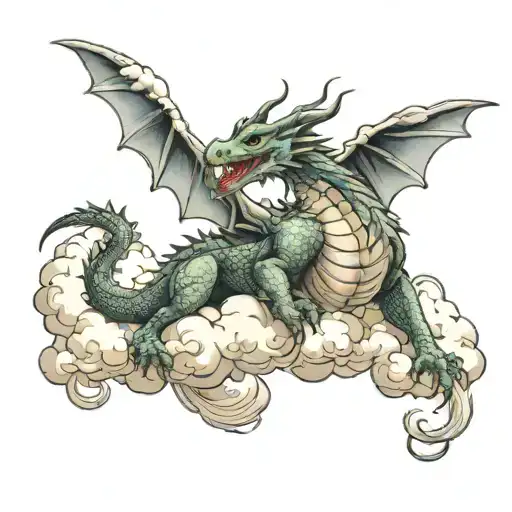Dragon Flying Through Clouds