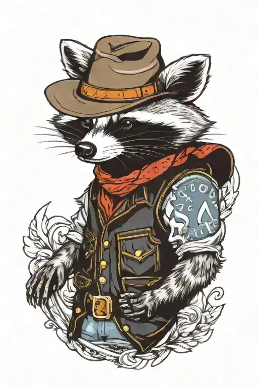 Racoon With A Denim Vest And Cowboy Hat
