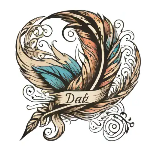 Feather With Dad Writing Flowing Off
