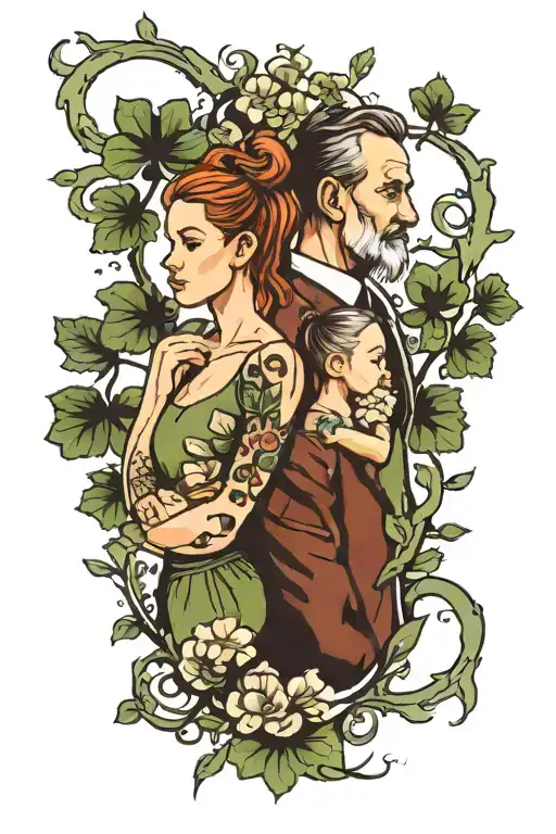 Father And Daughter With Plane Tree Leaf Clover