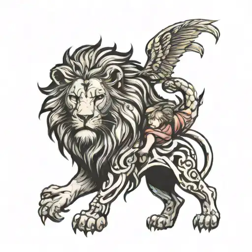 Lion Protecting Children From Predator