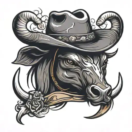 Cowboy Hat With Bull Horns With Design Underneath