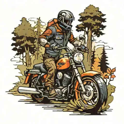 Harley Davidson Motorcycle Rider Forest Landscape