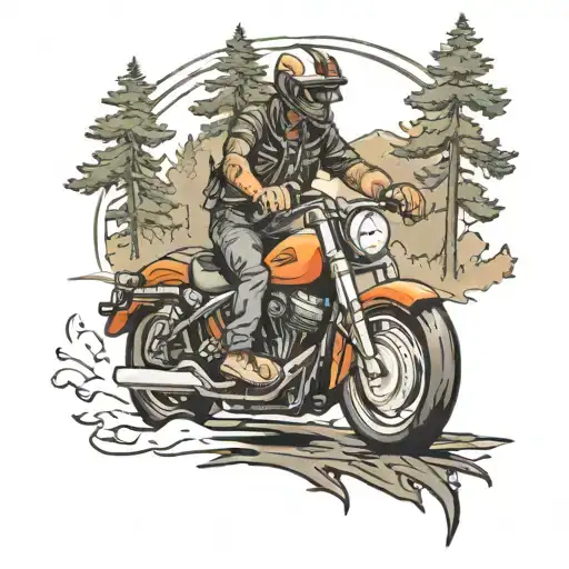 Harley Davidson Motorcycle Rider Forest Landscape